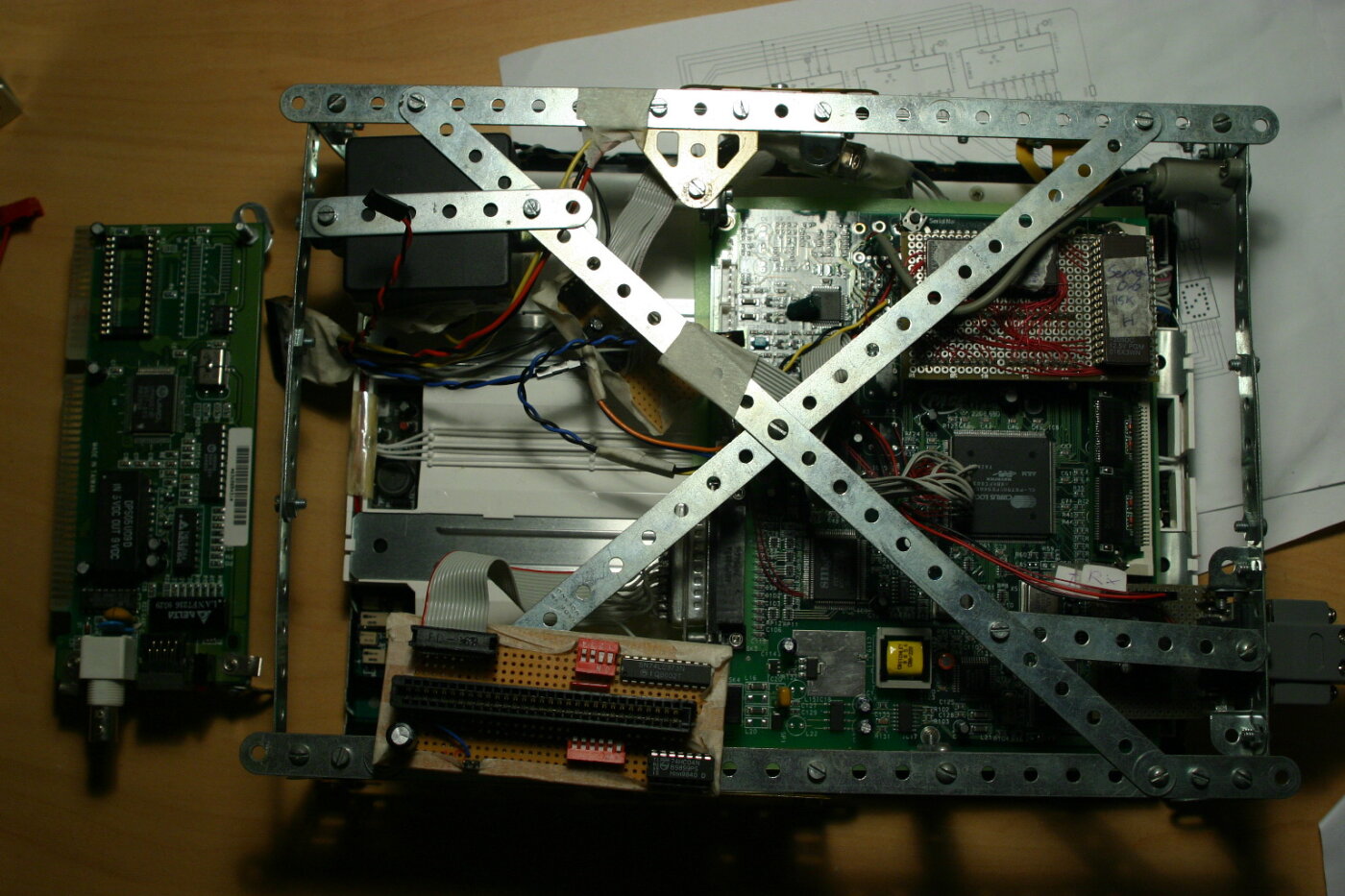 STB board behind LCD, plus ISA adapter board